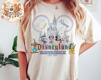 Personalización vintage Disneyland Est 1955 Camisa de California, camisa retro de Mickey y sus amigos, camisa del lugar más feliz de la Tierra, camiseta de viaje de Disney