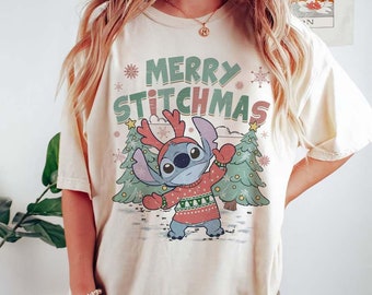 Camiseta retro Merry Stitchmas, camiseta de Navidad de Stitch, camiseta de Navidad de Disney, camiseta de Navidad para niños, Disneyland Christmas, regalo de Navidad