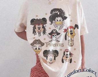 Vintage Mickey And Friends Pirates of the Caribbean Comfort Colors Shirt, Pirates Jack Sparrow Tee, Disney Cruise Pirate Night Trip T-Shirt