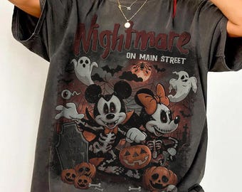 Vintage Mickey & Minnie Skeleton Nightmare On Main Street Comfort Colors Shirts, Mickey Skeleton Shirts, Disney Trip Halloween 2026 Shirts