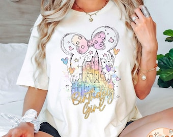 Watercolor Mickey Minnie Ears Castle Disney Birthday Shirt, WDW Disneyland Family Birthday Trip Tee, Birthday Girl Shirt, Birthday Boy Shirt