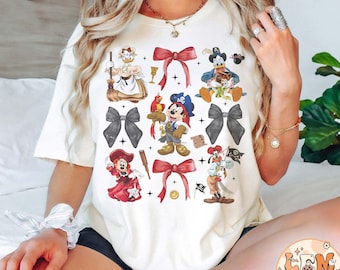 Camiseta de piratas de Disney con acuarela y lazos de coqueta retro, o Ho Yo Ho A Pirate's Life for Me, camiseta de crucero de Disney de Mickey y sus amigos, camiseta de viaje de Disney