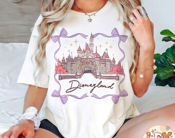 Retro Cute Disneyland Castle Coquette Bow Comfort Colors Shirt, Disney Girl Trip Shirt, Disney Women's Shirt, Disney Vacation 2025 Tee