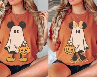 Retro Mickey Minnie Halloween Couple Shirts, Mickey Ghost Shirt, Minnie Ghost Shirt, Spooky Season Shirt, Disney Halloween Trip Shirts