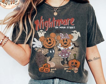 Vintage Nightmare On The Main Street Shirt, Retro Mickey Minnie Pumpkin Halloween Shirt, Disney Halloween Shirt, Halloween Gift