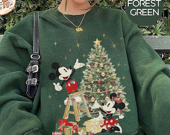 Bluza retro Mickey Minnie pod choinką, bluza świąteczna Disney Mouse, bluza świąteczna Disney para, koszula Disneyland
