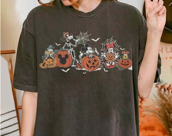 Camiseta de Halloween vintage con esqueleto de Mickey y sus amigos, calabaza, para bebé, camiseta de Halloween de la temporada espeluznante de Disneyland, camiseta de Halloween de Disney, regalo de Halloween