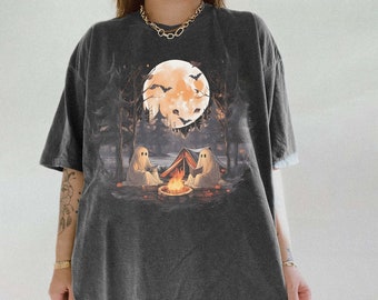 Vintage Ghost Book Reading Camping Gothic Halloween Teachers Shirt, Ghost Book Reading Sweatshirt, Halloween Trip Shirt, Camping Gothic Tee