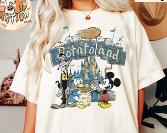 Vintage Mickey y amigos Disney Potatoland Camisa, Mickey Mouse Donald Goofy Disney Castle Bienvenido a Potatoland, WDW Disneyland Trip Camisa