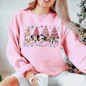Retro Mickey & friends Disney Christmas shirt, Pink Christmas tree Sweatshirt, Mickey&#39;s very merry Christmas shirt, WDW Disneyland Christmas