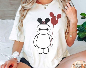 Camiseta retro de Big Hero Baymax con colores cómodos, camiseta con orejas de Mickey, camiseta linda de Baymax, camiseta de Big Hero Six 6, camiseta de Disneyworld, camiseta de la familia Disney