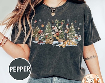 Retro Mickey and Friends Christmas Tree Shirt, Mickey Minnie Disney Christmas Wreath Sweatshirt, WDW Disneyland Shirt, Christmas Party 2024