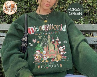 Camisetas navideñas retro de Disneyworld, camiseta navideña de Mickey y sus amigos, camiseta navideña de Disneyworld, camiseta navideña familiar, regalo navideño