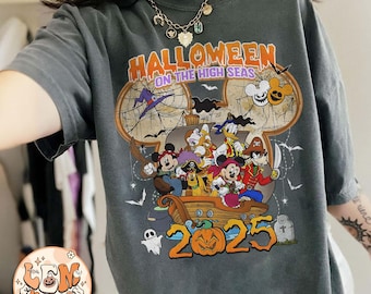 Retro Disney Halloween auf hoher See 2025 Shirt, Micky und Freunde Kreuzfahrt Halloween, Disney Kürbis Shirt, Disney Familien Reise Kreuzfahrt T-Shirt