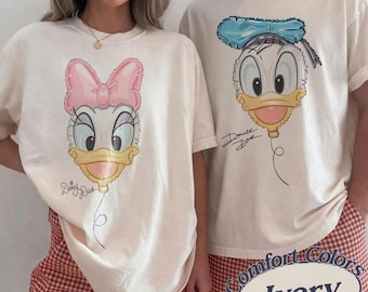 Comfort Colors® Retro Disney Donald and Daisy Balloon Couple Matching Tee Shirt, Vintage Disney Donald Daisy, Disneyland Trip Tee Shirt 2026
