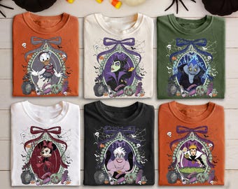 Camiseta personalizada de personajes de villanos de Disney con colores cómodos, camiseta de Halloween de Disney, camiseta de fiesta de Halloween 2025, camiseta de viaje familiar de Disney, camiseta de WDW