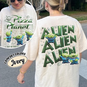 Camiseta de doble cara de Disney Toy Story Aliens Comfort Colors, Camiseta vintage de doble cara de Pizza Planet Toy Story, Camiseta de Pizza Planet, Toy Story Family