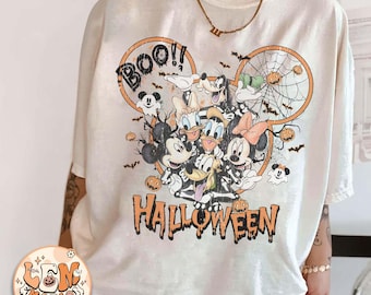 レトロディズニーハロウィーンブーミッキーと仲間たちのスケルトンシャツ、ミッキーはそんなに怖くないシャツ、ウォルトディズニーワールドシャツ、ディズニーハロウィーン2025Tシャツ