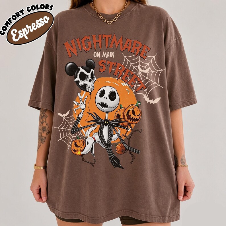 Maglietta Comfort Colors® Vintage Nightmare, maglietta Jack Skellington, maglietta Lock Shock & Barrel, festa di Halloween 2026, maglietta di Halloween Disneyland immagine 9