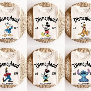 Camiseta retro Disneyland Est 1955, camiseta de todos los personajes de Disney, camiseta de Mickey y amigos, camiseta del grupo Disney, camiseta de la familia Disney, viaje a Disney