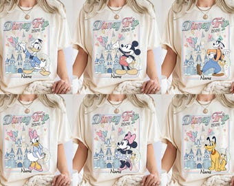 Retro Disney Trip 2026 All Character Shirts, Disney Custom Name Shirt, Disney Castle Trip 2026 Shirt, Disneyland Family Matching 2026 Shirts