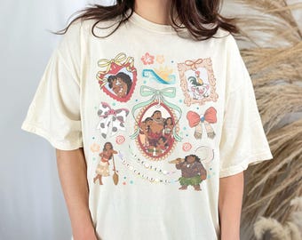 Camiseta retro de Disney Moana con lazos coquetos, camiseta de Maui Moana Hei Hei y Pua, viaje a Disneyland (WDW), camiseta de la película Moana 2 de Disney, camiseta de viaje a Disney