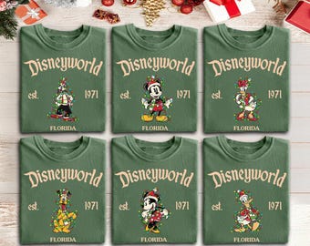Retro Disneyworld Christmas All Characters Shirt, Disney Christmas Shirt, Mickey and Friends Xmas Shirt,Disneyworld Est 1971 Christmas Shirt