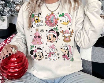 Vintage roze kersttrui Mickey en vrienden, Disney-kerstshirt, Mickey's very Merry Christmas Party-shirt, Xmas WDW Disneyland