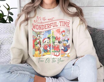 Vintage It's The Most Wonderful Time Of The Years Balloon Christmas Sweatshirt, Mickey And Friends Very Merry Xmas Tee, Disneyland Trip Gift