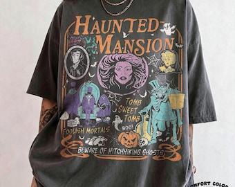 Comfort Colors® Retro The Haunted Mansion Shirt, Madam Leota Hitchhiking Ghosts Tee, Disney Spooky Season Tee, Halloween Gothic Family Trip