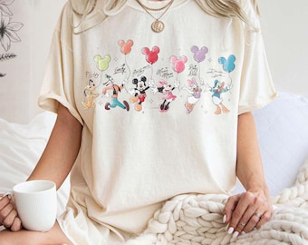 Retro Micky und Freunde Signaturen Shirt, Disney Ballon Shirt, Disneyland Familienausflug, Disney Maus Kopf T-Shirt, Mickey & Co Geschenk, Disney Tee