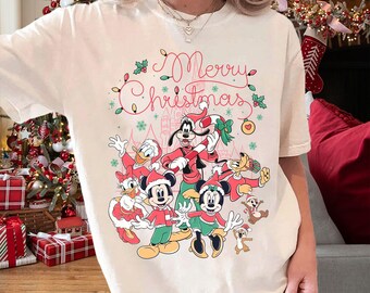 Retro Disney Frohe Weihnachten Shirt, Micky und Freunde Weihnachts-T-Shirts, Disney Familie Passende Outfit, Disneyworld Weihnachtsshirts, BTW Weihnachten