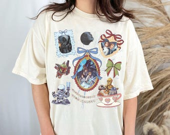 Maglietta Coquette Locket Bows Disney Star Wars Characters, maglietta Darth Vader Chewie R2D2 C3PO, maglietta Galaxy's Edge May The Force Be With You Trip