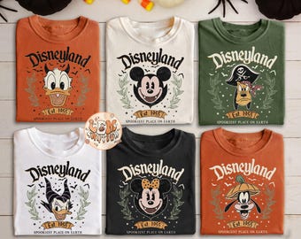 レトロディズニーランドハロウィンシャツ、ヴィンテージミッキー＆フレンズハロウィンシャツ、WDWディズニーハロウィンパーティー2025シャツ、ミッキーのあまり怖くないTシャツ