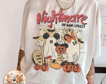 Retro Mickey Minnie Halloween Shirt, Nightmare On The Main Street, Halloween Pumpkin Tee, Mickey Ghost Shirt, Halloween Party 2025 Shirt