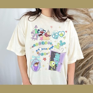 Camiseta retro de Disney Monster Inc. con lazos de coqueta, camiseta de Mike Boo y Sully de Monster Inc., camiseta de estética femenina, camiseta de viaje de chicas, camiseta con medallón de Disney