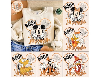 Camisetas vintage Disney Halloween com todos os personagens, camiseta Mickey e amigos Halloween, camiseta de festa de Halloween, combinação de família Disney Halloween