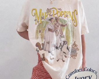 Retro Mary Poppins Shirt, Practically Perfect Quote Tee, Watercolor Paper Doll Graphic T-Shirt, Vintage Style Gift, Magic Nanny Inspired Tee