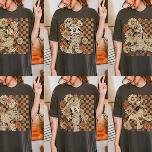Retro Mickey and Friends Floral Pumpkin Shirt, Disneyworld Halloween Shirt, Disney Halloween Family Shirts, Disneyland Halloween Trip Shirts