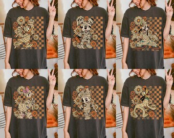 Retro Mickey and Friends Floral Pumpkin Shirt, Disneyworld Halloween Shirt, Disney Halloween Family Shirts, Disneyland Halloween Trip Shirts