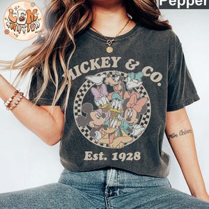 Retro Mickey & Co Est 1928 Checkered Comfort Color Shirt, Mickey and Friends Shirt, Disneyworld Shirt, Disney Vacation Tee, Disney Trip Tee