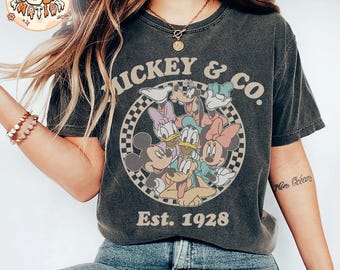 Retro Mickey & Co Est 1928 Rutig skjorta i bekväm färg, Musse och vänner-skjorta, Disneyworld-skjorta, Disney-semester-t-shirt, Disney-reset-t-shirt