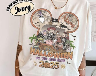 Camiseta retrô Toy Story Halloween em alto mar 2025, camiseta de Halloween do Toy Story Cruise, camiseta de Halloween da Disneylândia, camiseta de festa de Halloween