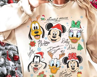 Retro Disney Mickey and Friends Christmas Lights Shirt, Vintage Mickey and Friends Signature Shirt, Disneyland Christmas Party 2025 Shirt