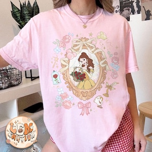 Retro Coquette Bow Disney Princess Belle Comfort Color Shirt, Beauty and the Beast Tee, Tale As Old As Time, Disney Girls Trip 2025 Shirt