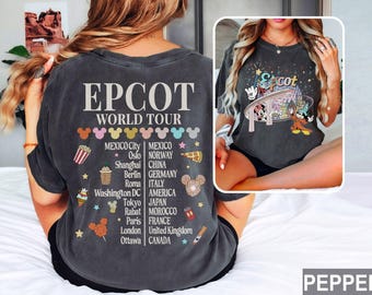 Camiseta retro Disney Epcot World Tour Comfort Color, camiseta Drink Around The World, camiseta a juego familiar de Disneyland, camiseta de viajero de Disneyworld