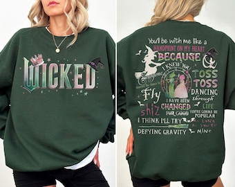 Wicked Movie 2Sided Sweatshirt, Defy Gravity Broomstick Magic Wand Sweatshirt, Witch Pink and Green Shirt, Wizard Movie Fan Tee, Wizard Tee