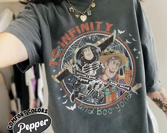 Camiseta retro de Disney Toy Story: Halloween hasta el infinito y Boo-yond, viaje de amigos de Buzz Woody y Toy Story de Disney Pixar, camiseta de fiesta de Halloween de Disney