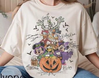 Retro Mickey & Friends with Signs Halloween Comfort Colors Shirt, Mickey&#39;s Not So Scary Halloween Party Tee, Halloween Party Trip 2025 Shirt