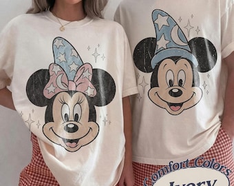 Comfort Colors® Retro Fantasia Sorcerer Mickey Minnie Couple Matching Shirt, Fantasia Mickey Shirt, Disney Couple Husband Wife Vacation Trip
